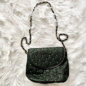 Disney Parks Quilted Studded Mickey Stitched Outline Black Crossbody Bag